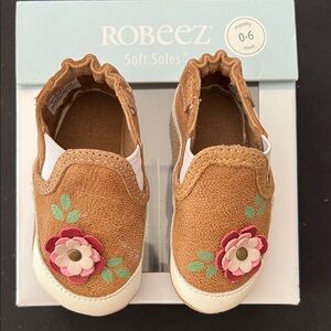 Robeez Tan Baby Shoes with Floral Design